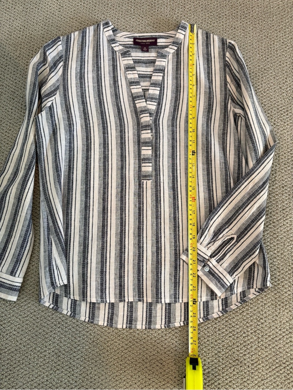 Johnston & Murphy Navy and White Vertical Stripe Tunic Top